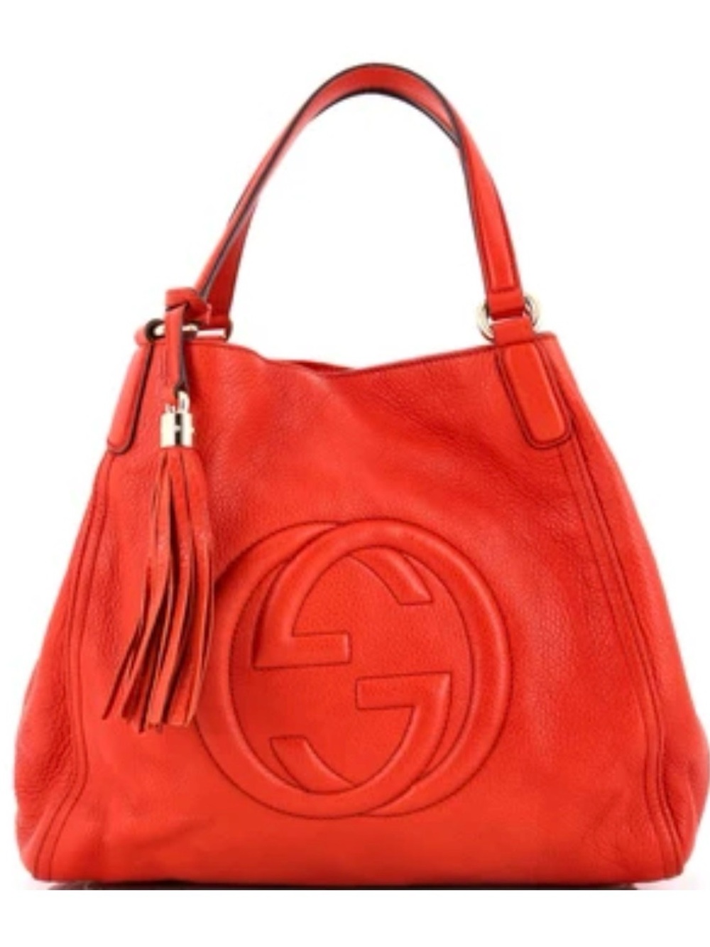 Gucci Red Leather soho Tote Handbag with Tassel